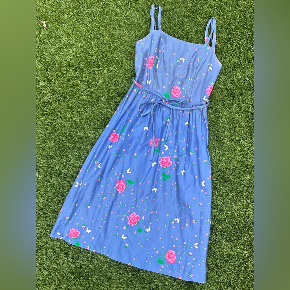 Vintage Malia Honolulu Periwinkle Floral Strappy Sun Dress - Picture 14 of 14